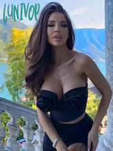 Lunivop Solid Women Summer Sexy Strapless Backless Flower Black Bandage Tops Fashion High Street